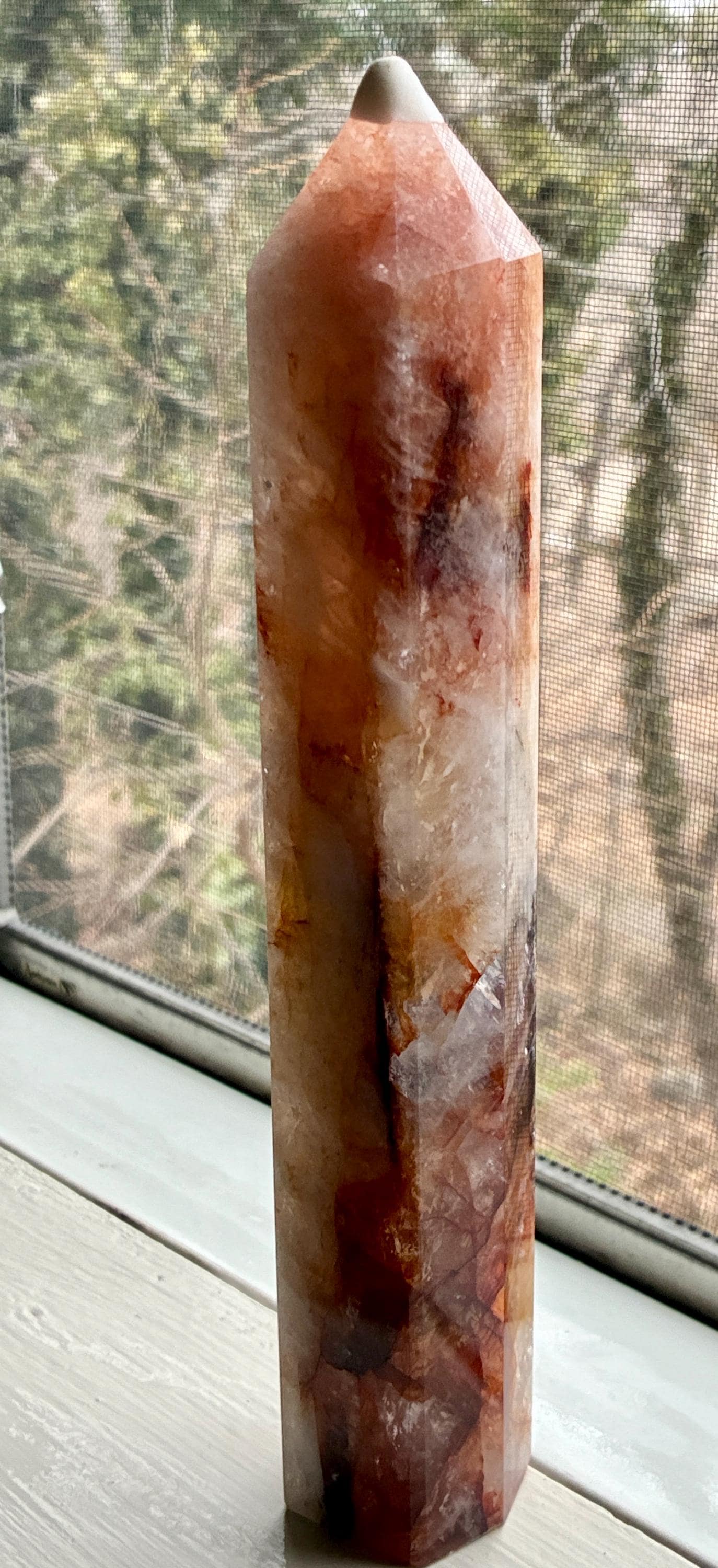 Large 10 inch Fire Quartz Tower | Hematoid Crystal Point, Red Inclusions, Statement Healing Crystal