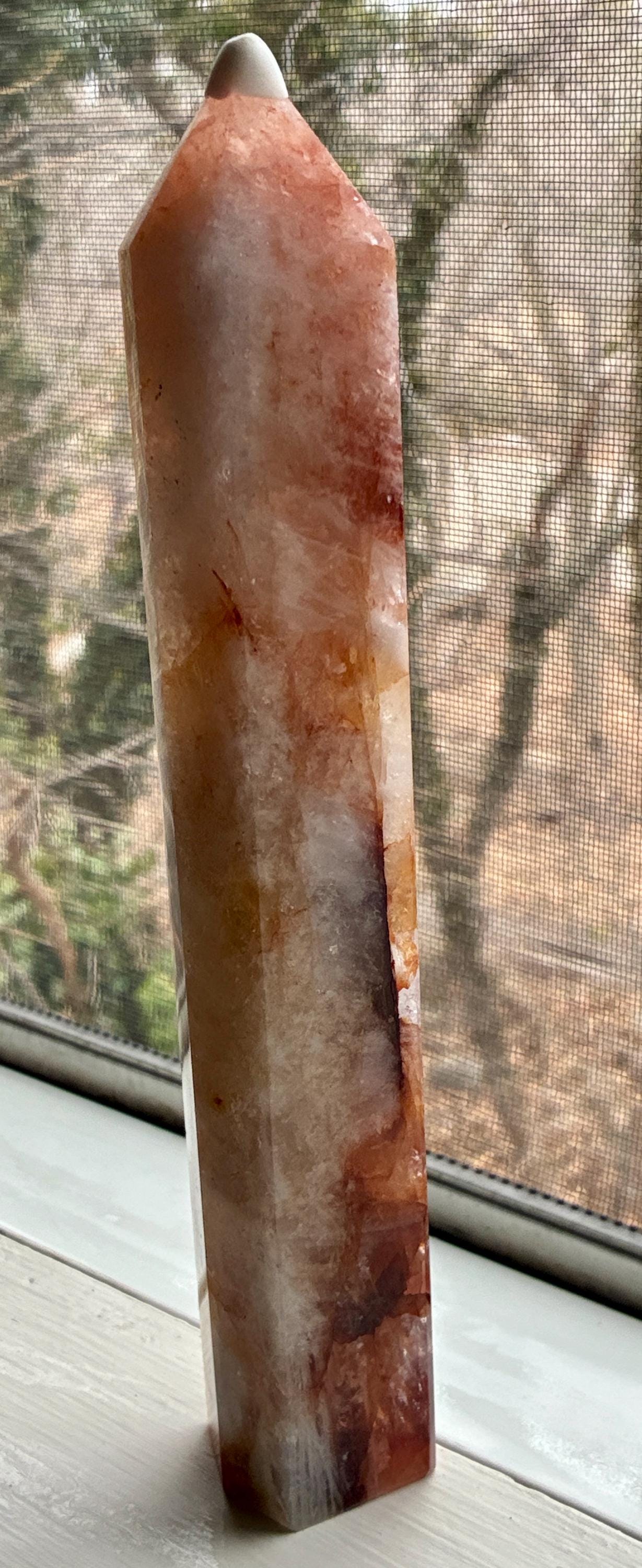 Large 10 inch Fire Quartz Tower | Hematoid Crystal Point, Red Inclusions, Statement Healing Crystal