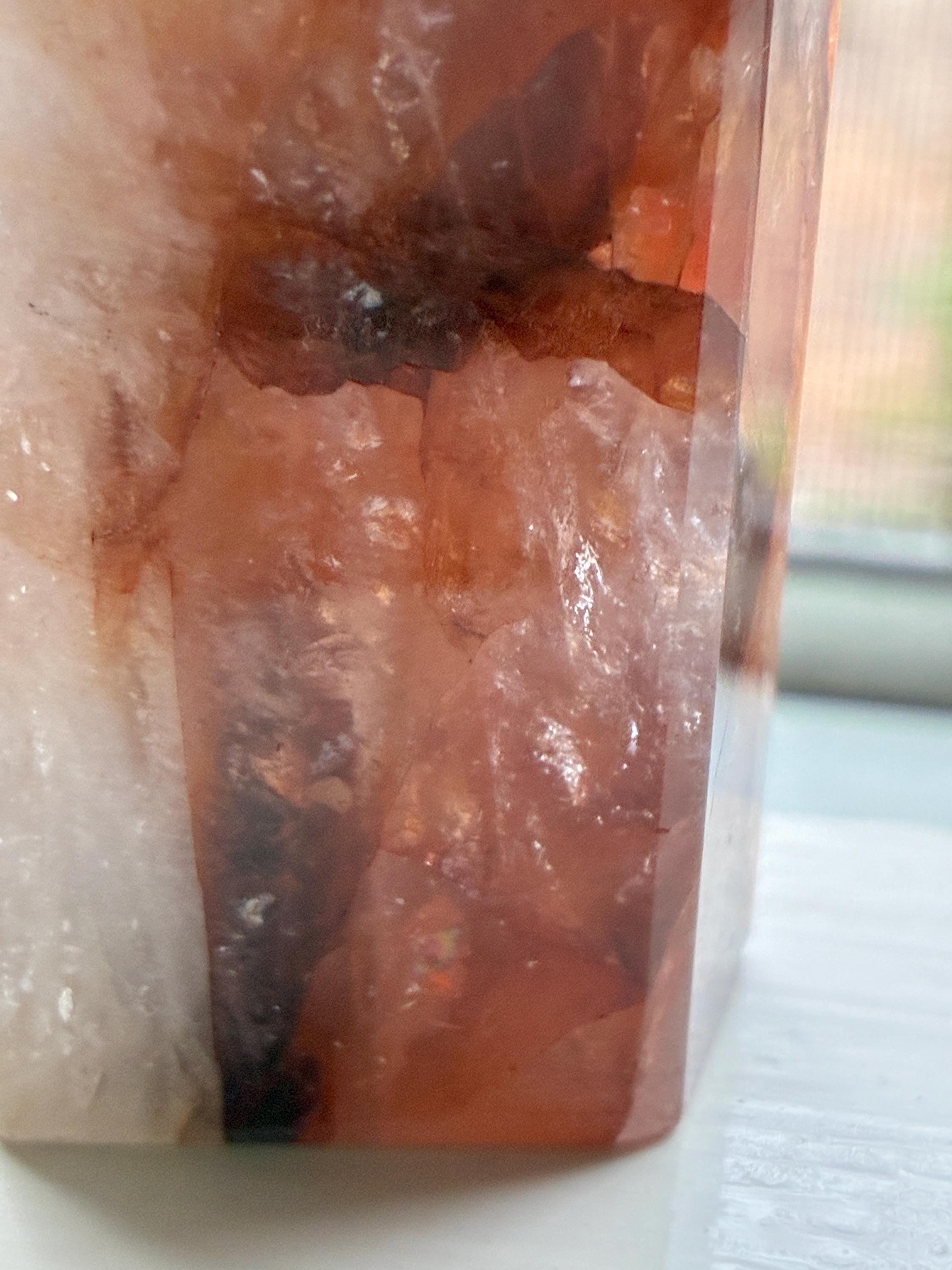 Large 10 inch Fire Quartz Tower | Hematoid Crystal Point, Red Inclusions, Statement Healing Crystal