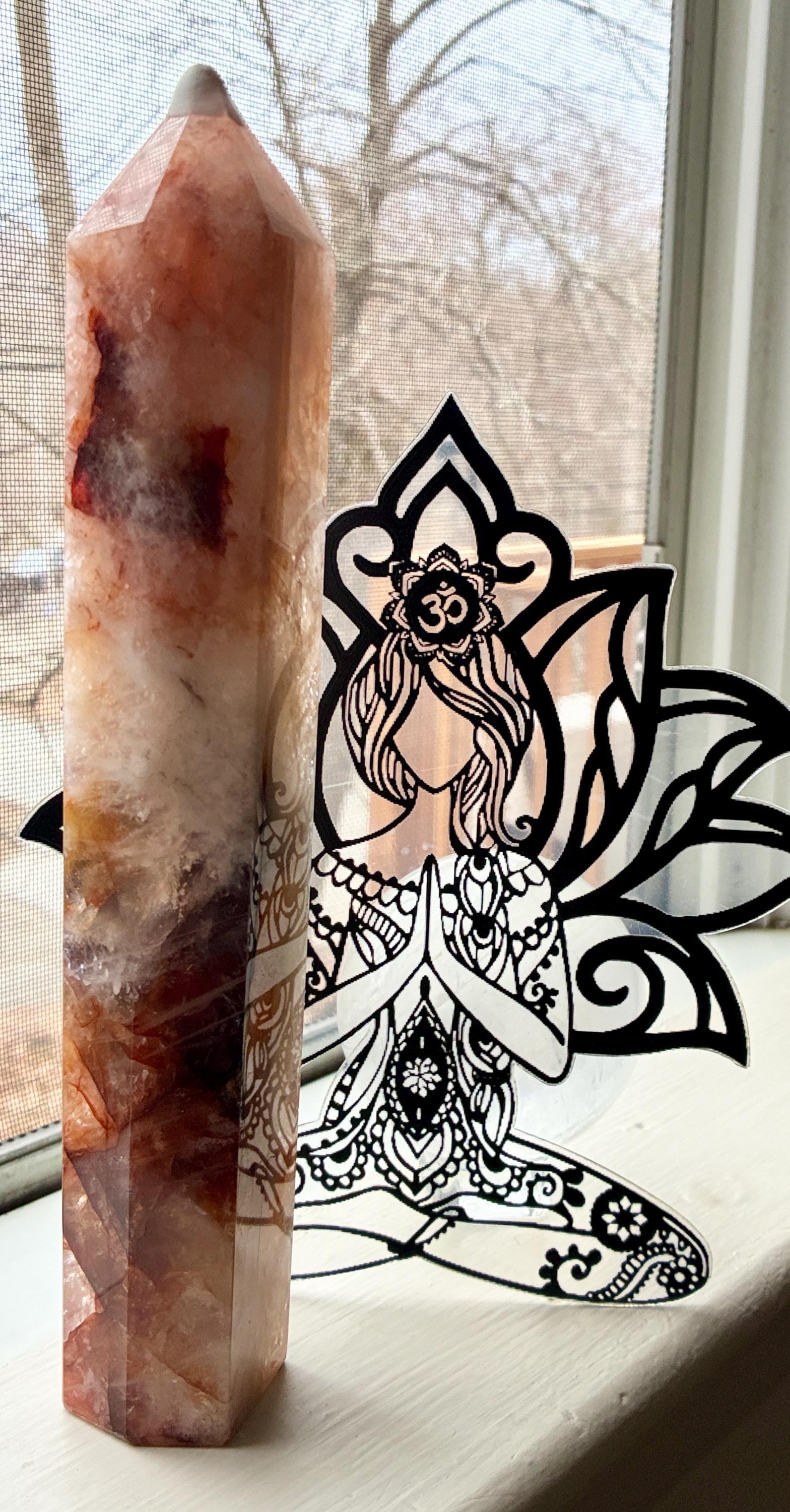 Large 10 inch Fire Quartz Tower | Hematoid Crystal Point, Red Inclusions, Statement Healing Crystal