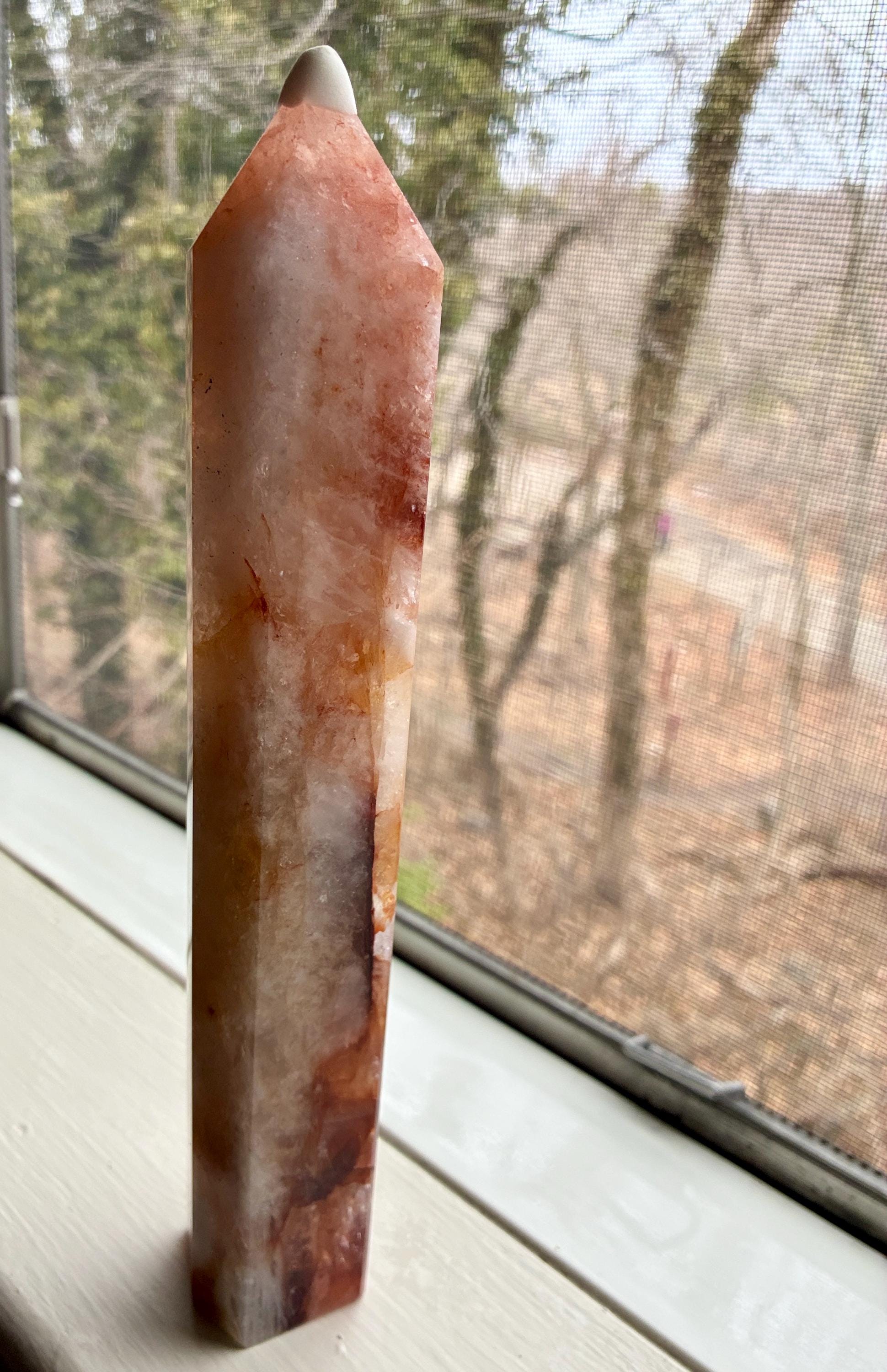 Large 10 inch Fire Quartz Tower | Hematoid Crystal Point, Red Inclusions, Statement Healing Crystal