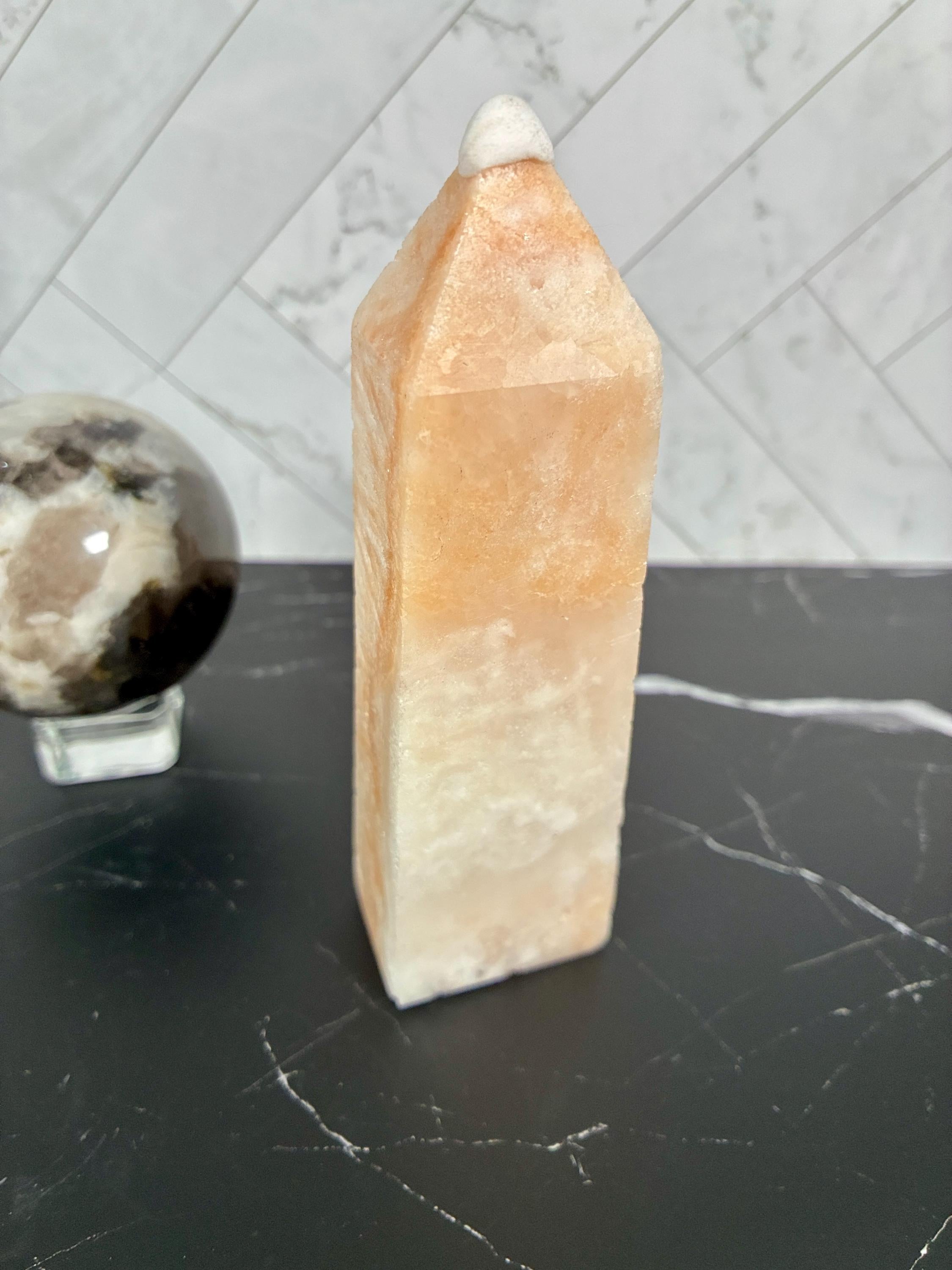 Smoky Quartz and Green Mica Sphere and Pink Hemimorphite tower