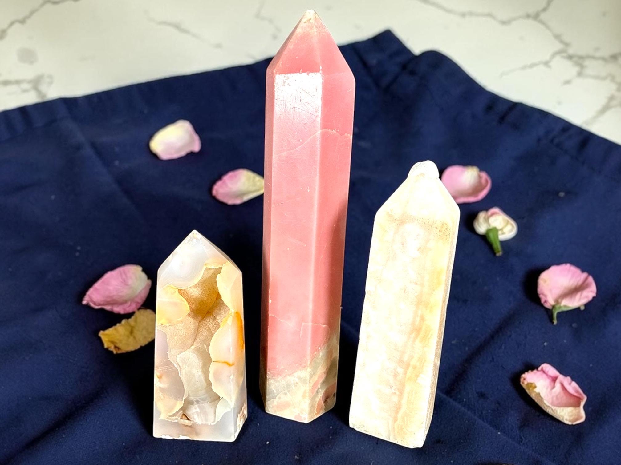 Pink Opal Crystal Set | Hemimorphite & Flower Agate Towers