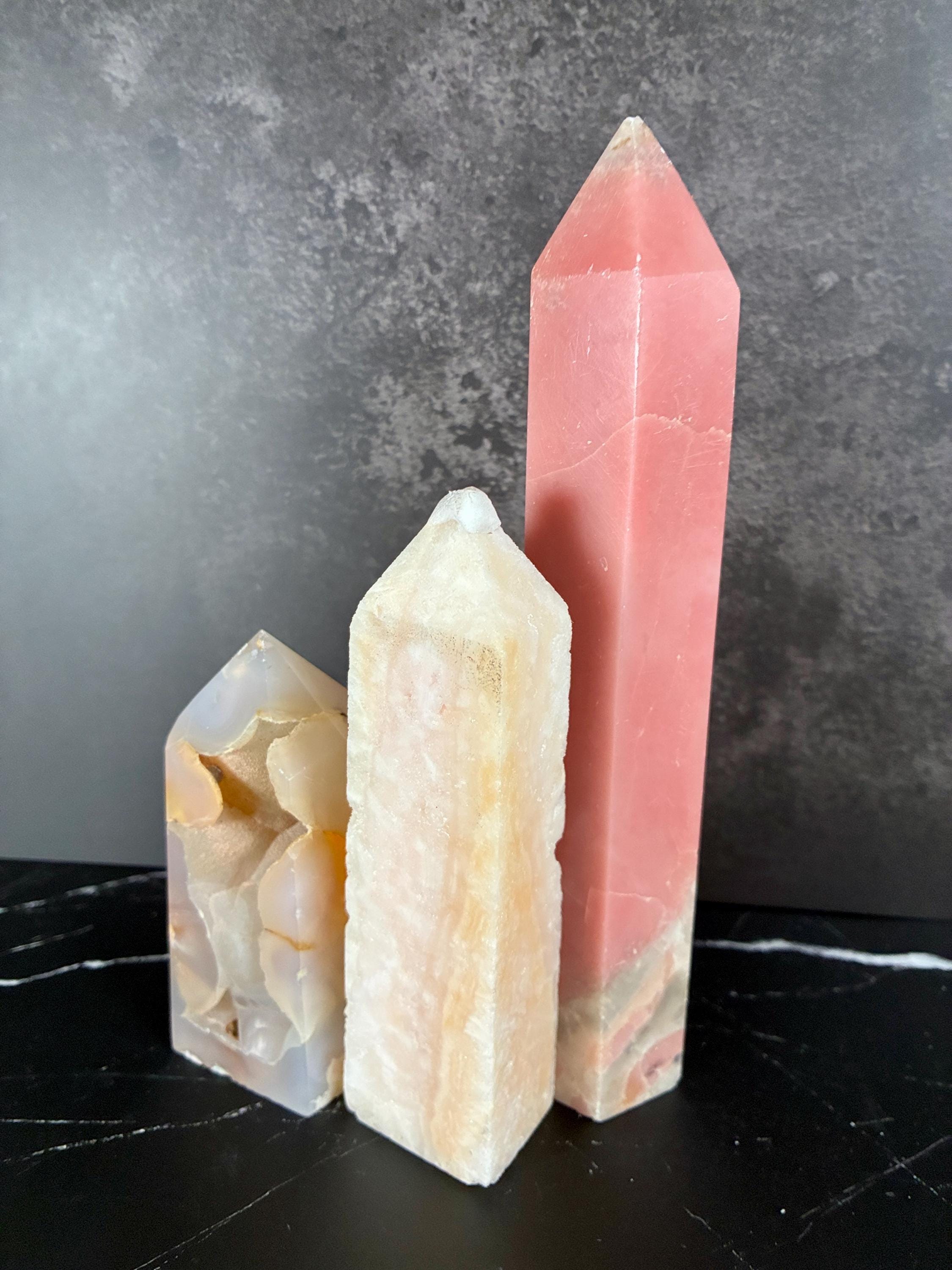 Pink Opal Crystal Set | Hemimorphite & Flower Agate Towers