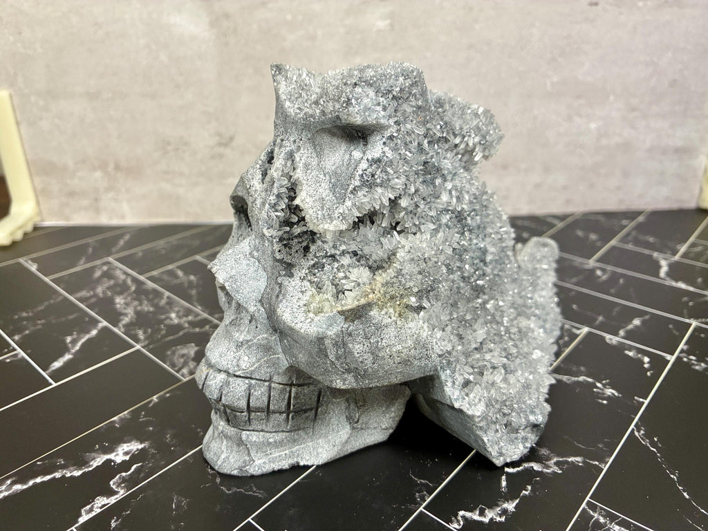 Sphalerite Druzy Crystal Skull Carving