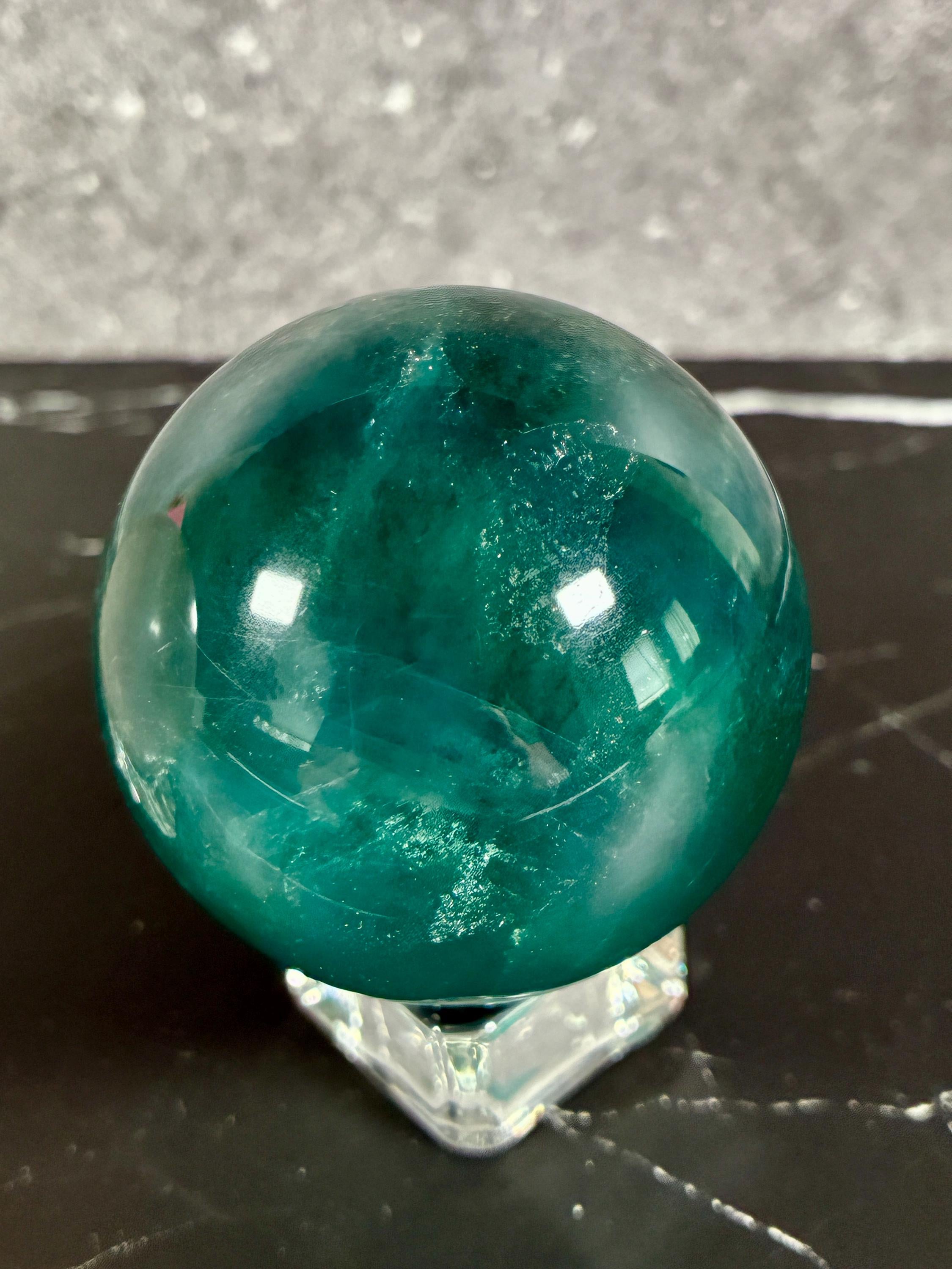 Pink Onyx (54mm) & Teal Fluorite (52mm) Spheres