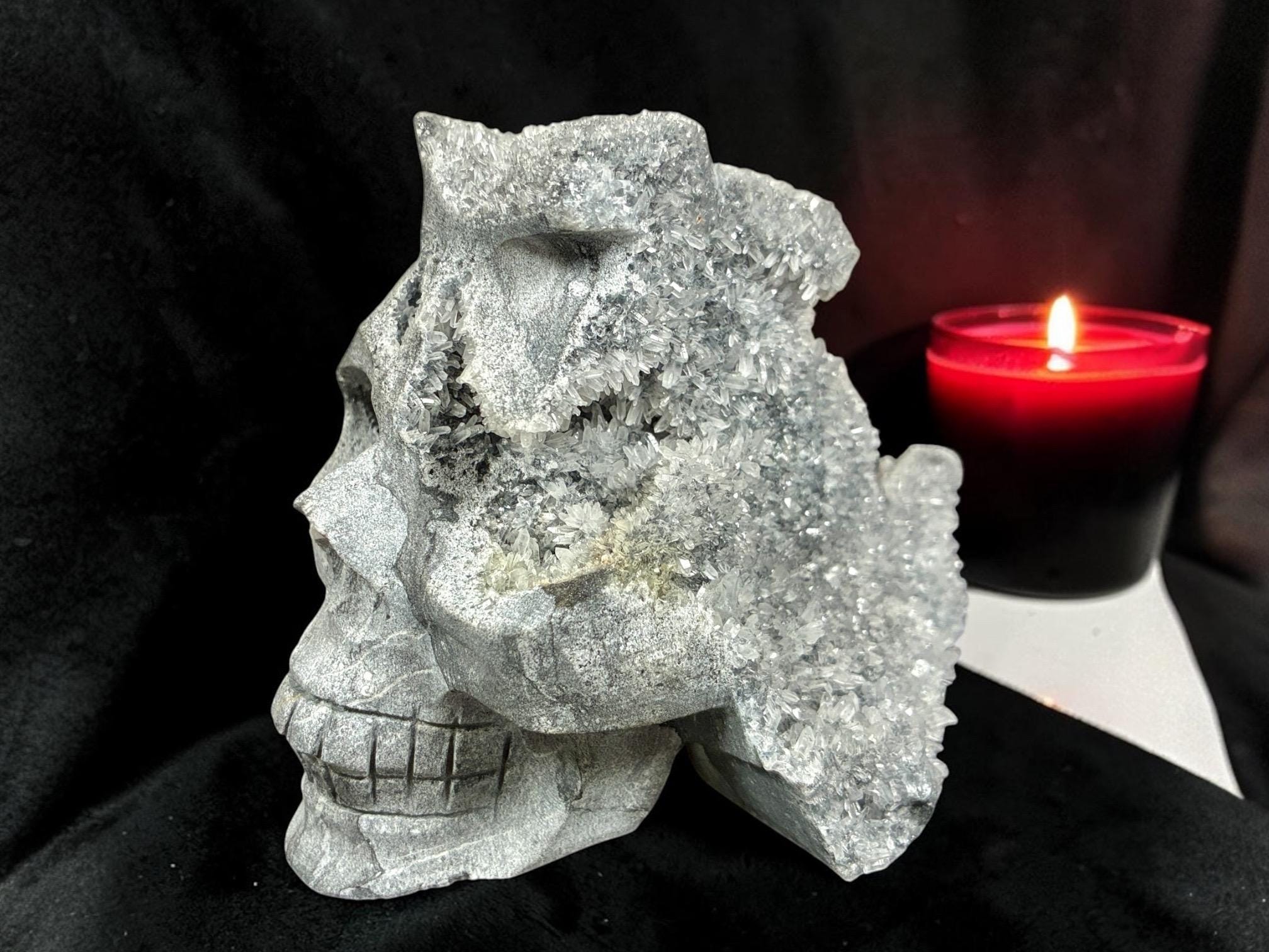 Sphalerite Druzy Crystal Skull Carving