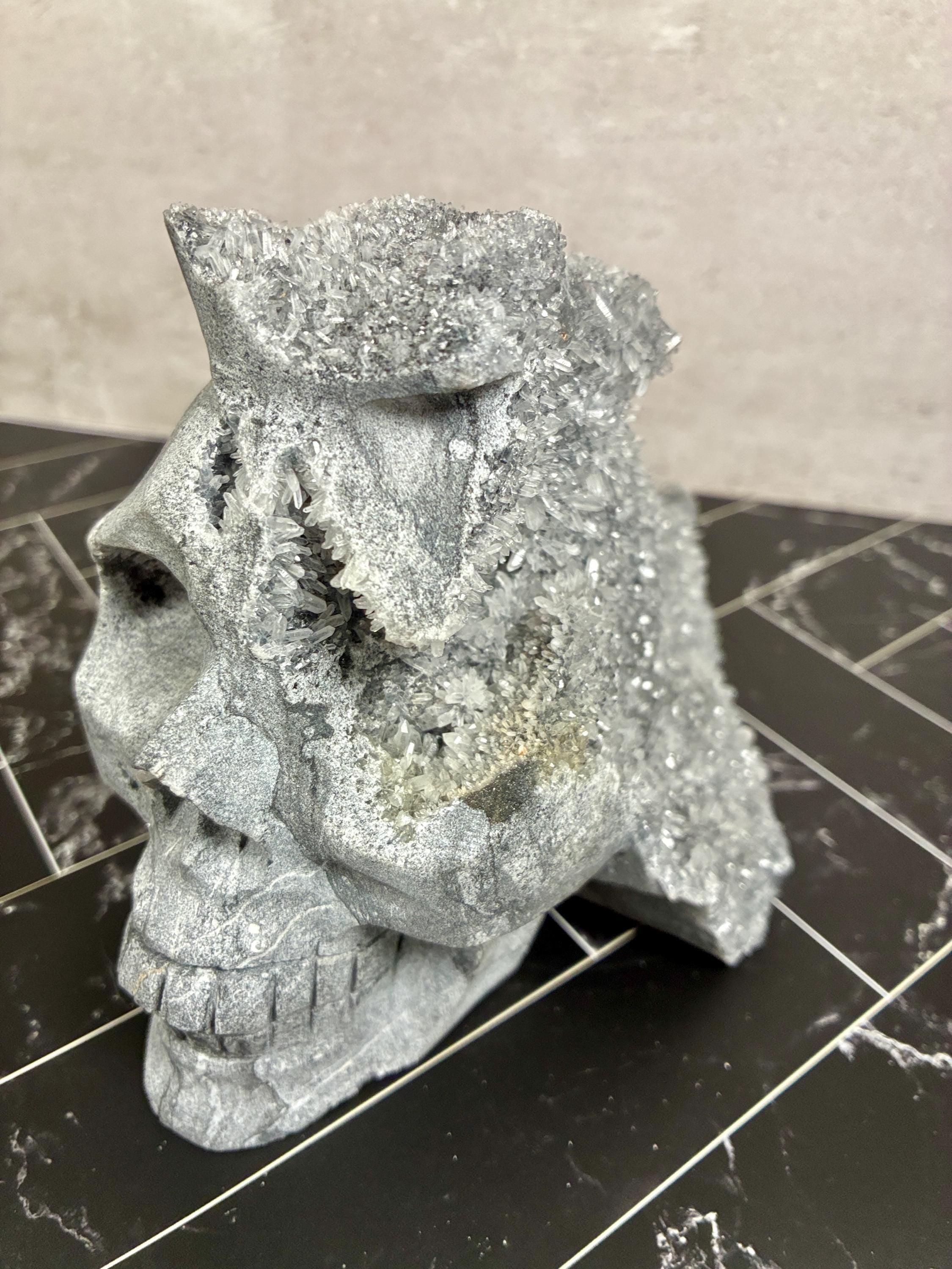 Sphalerite Druzy Crystal Skull Carving