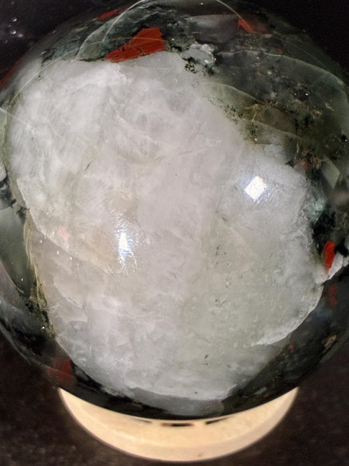 African Bloodstone Sphere – Bold Red Jasper Inclusions with Quartz Pocket