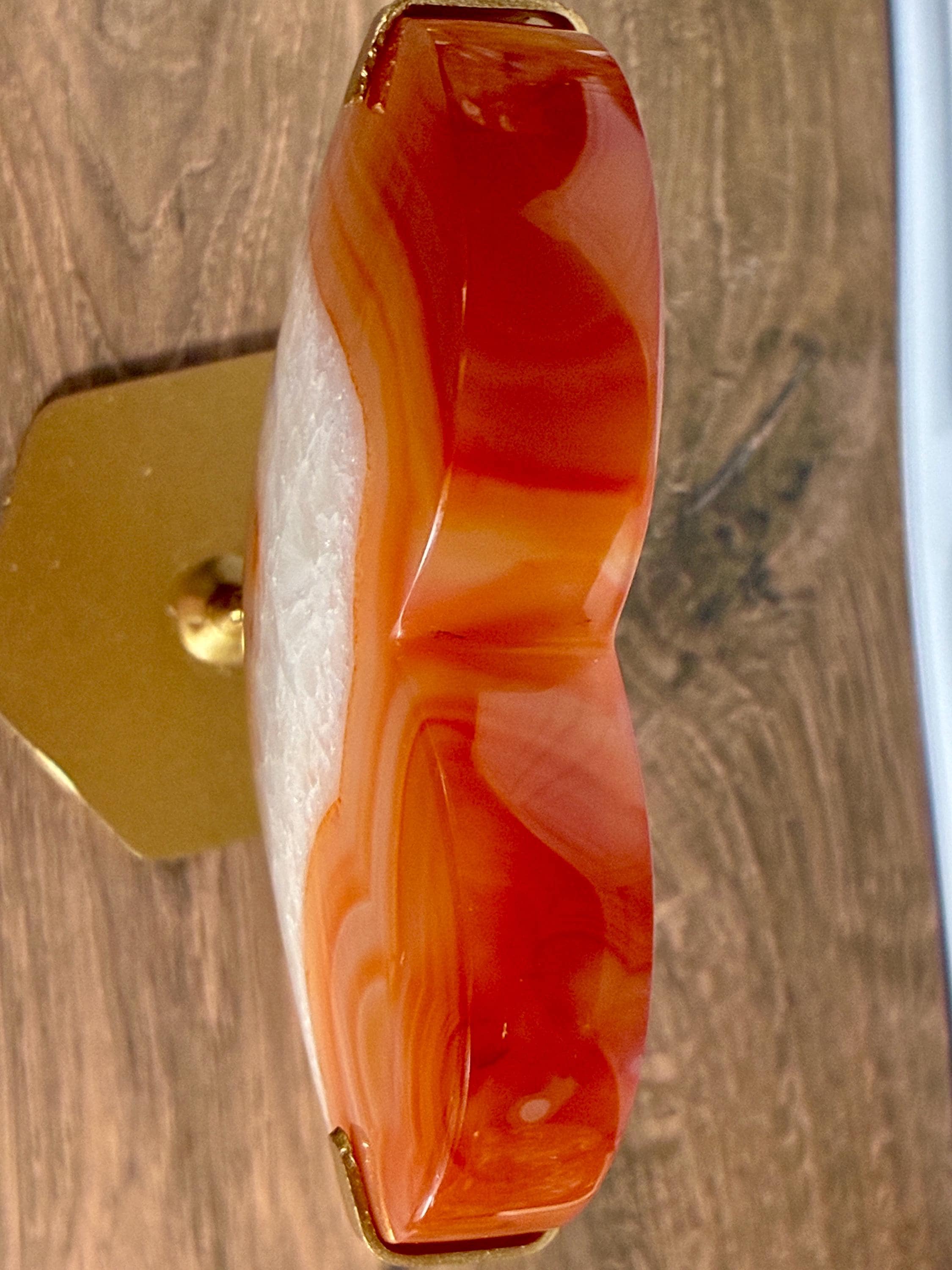 Banded Carnelian Agate Heart with Druzy • Gold Stand Crystal Display Décor