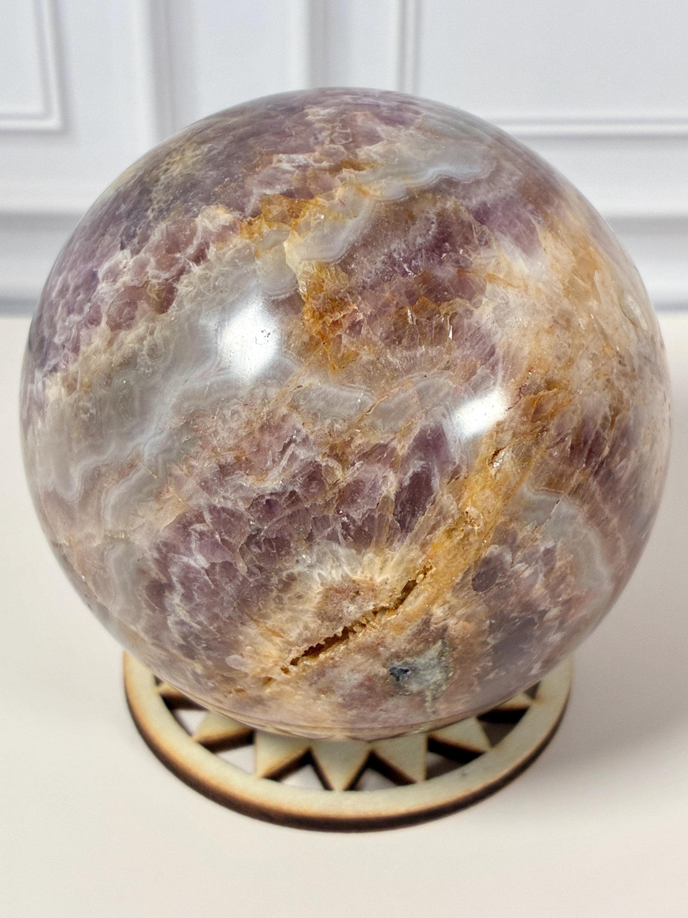 Dreamy Chevron Amethyst Sphere • Lavender Crystal Sphere • Collector Display Stone