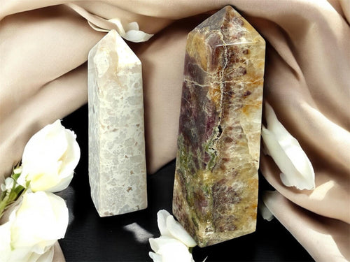 Dream Veil Duo • Amethyst & White Plume Agate Crystal Towers • Collector Statement Pair
