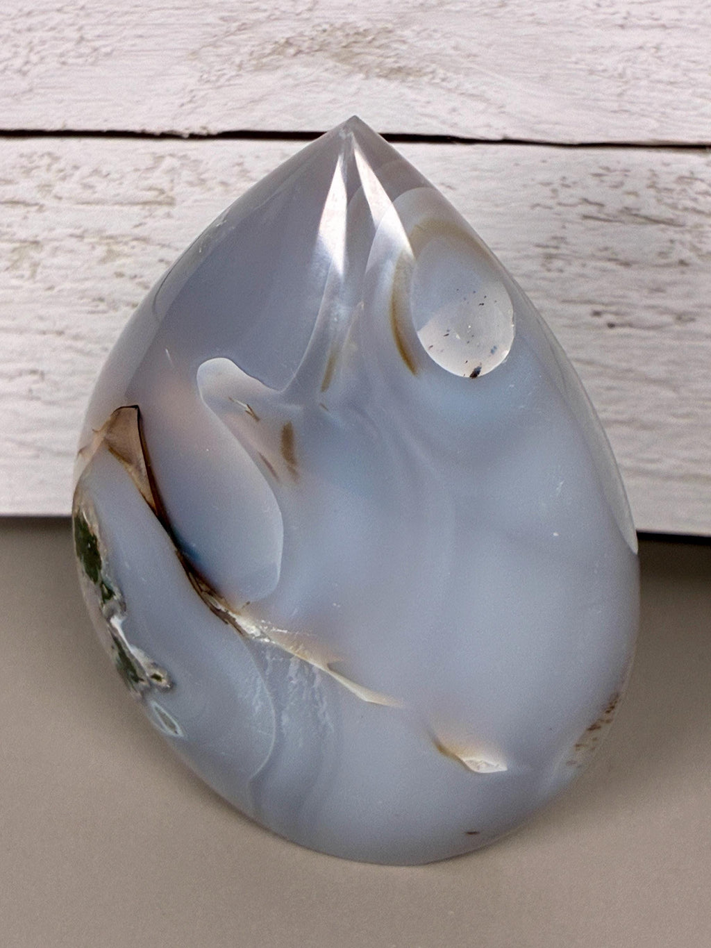 blue chalcedony, moss agate, druzy crystal, crystal flame, freeform crystal, collector stone, agate decor, blue crystal, moss crystal, gemstone decor, shelf crystal, polished stone, dreamy decor