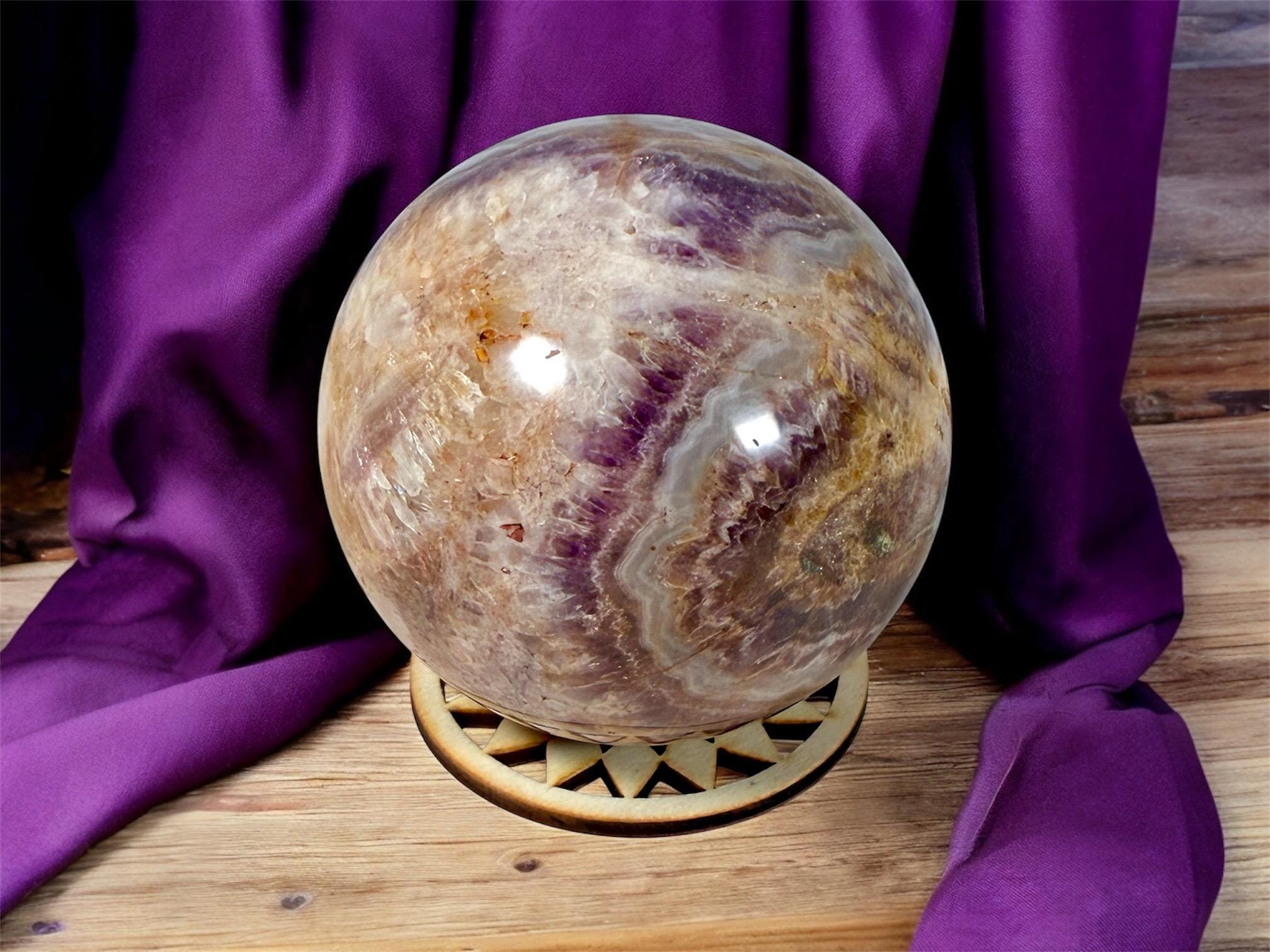 Dreamy Chevron Amethyst Sphere • Lavender Crystal Sphere • Collector Display Stone