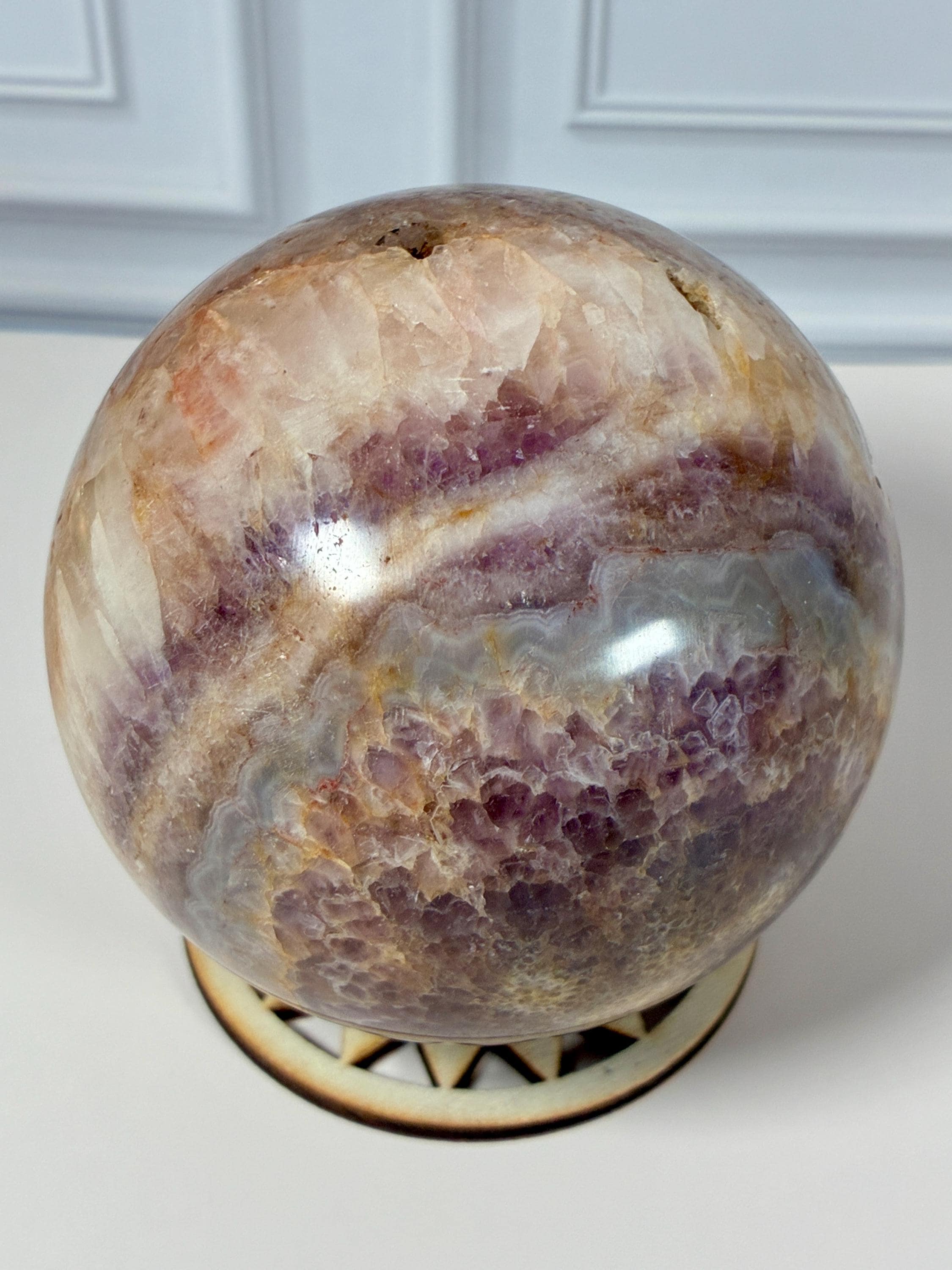 Dreamy Chevron Amethyst Sphere • Lavender Crystal Sphere • Collector Display Stone
