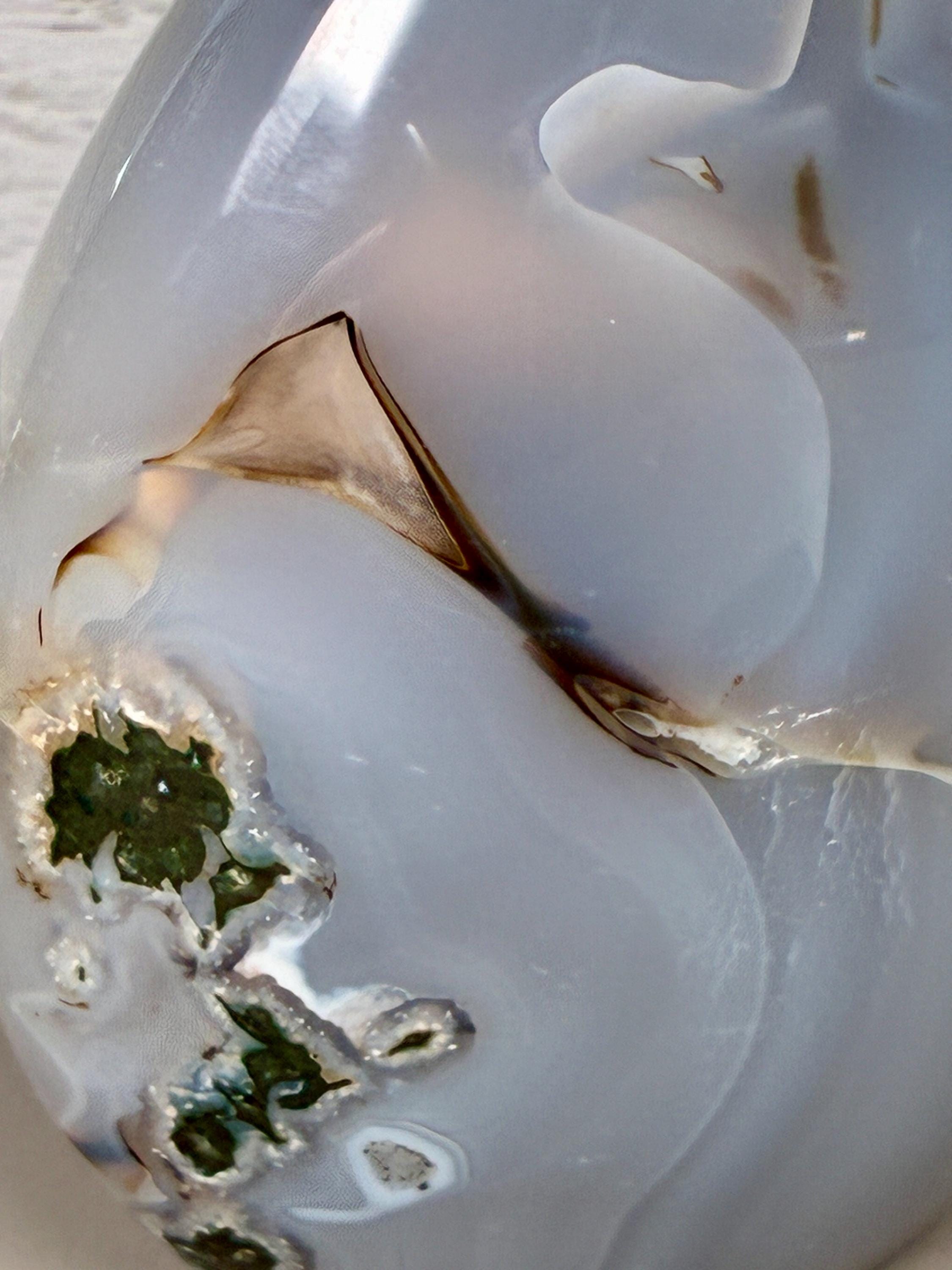 blue chalcedony, moss agate, druzy crystal, crystal flame, freeform crystal, collector stone, agate decor, blue crystal, moss crystal, gemstone decor, shelf crystal, polished stone, dreamy decor